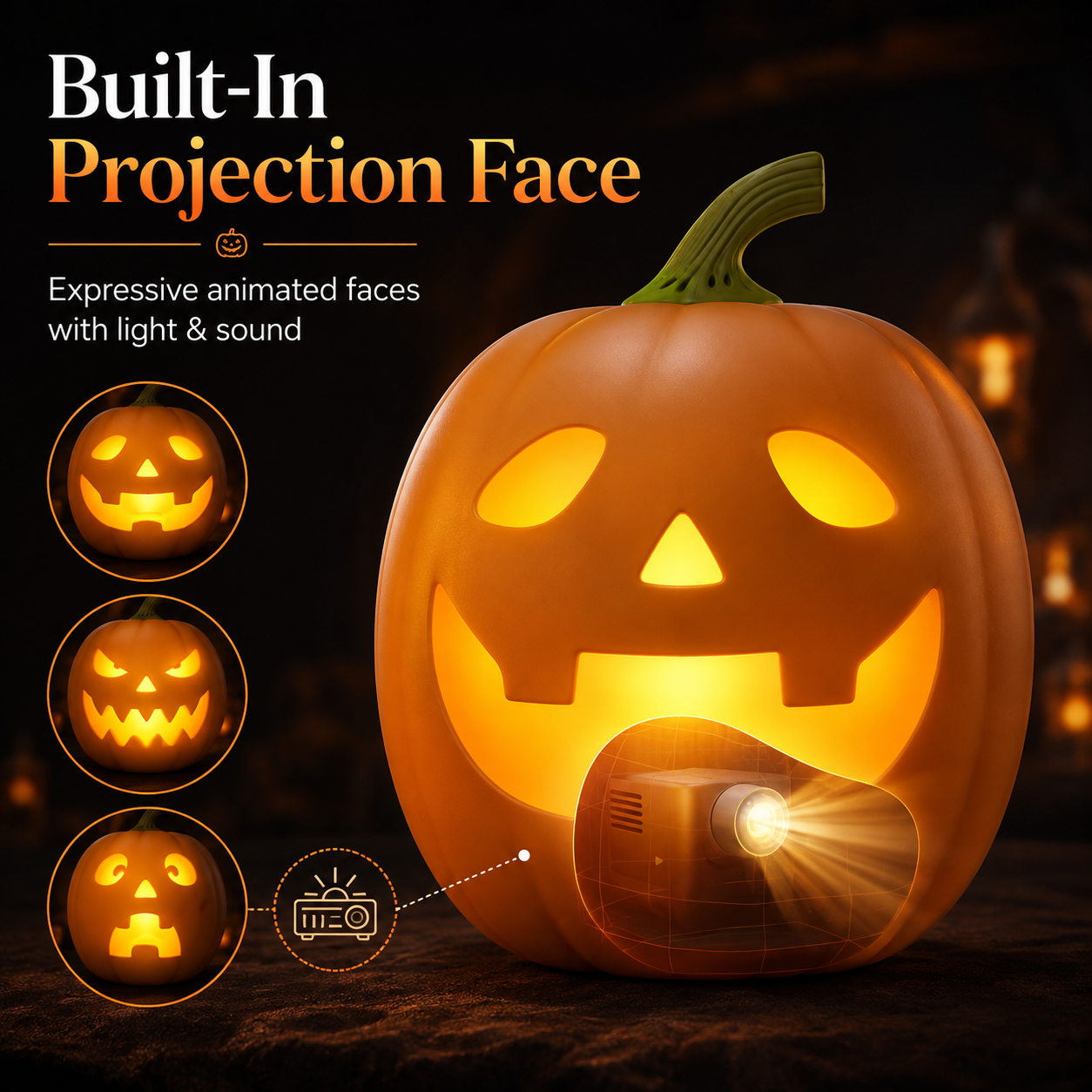 Animated Halloween pumpkin projection face