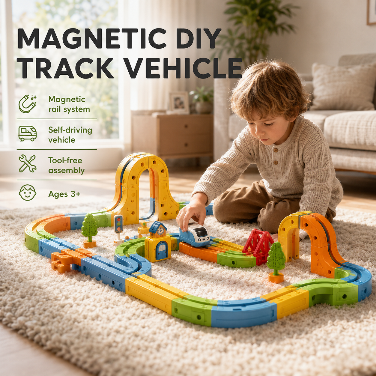 Product Title Infinity Racer Magnetic Train Set – Self-Driving STEM Track Toy for Kids