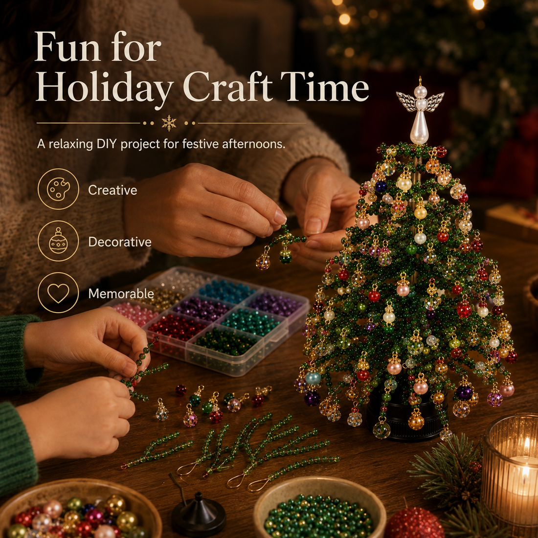 DIY Beaded Christmas Tree Kit – Handmade Crystal Bead Tabletop Holiday Decor