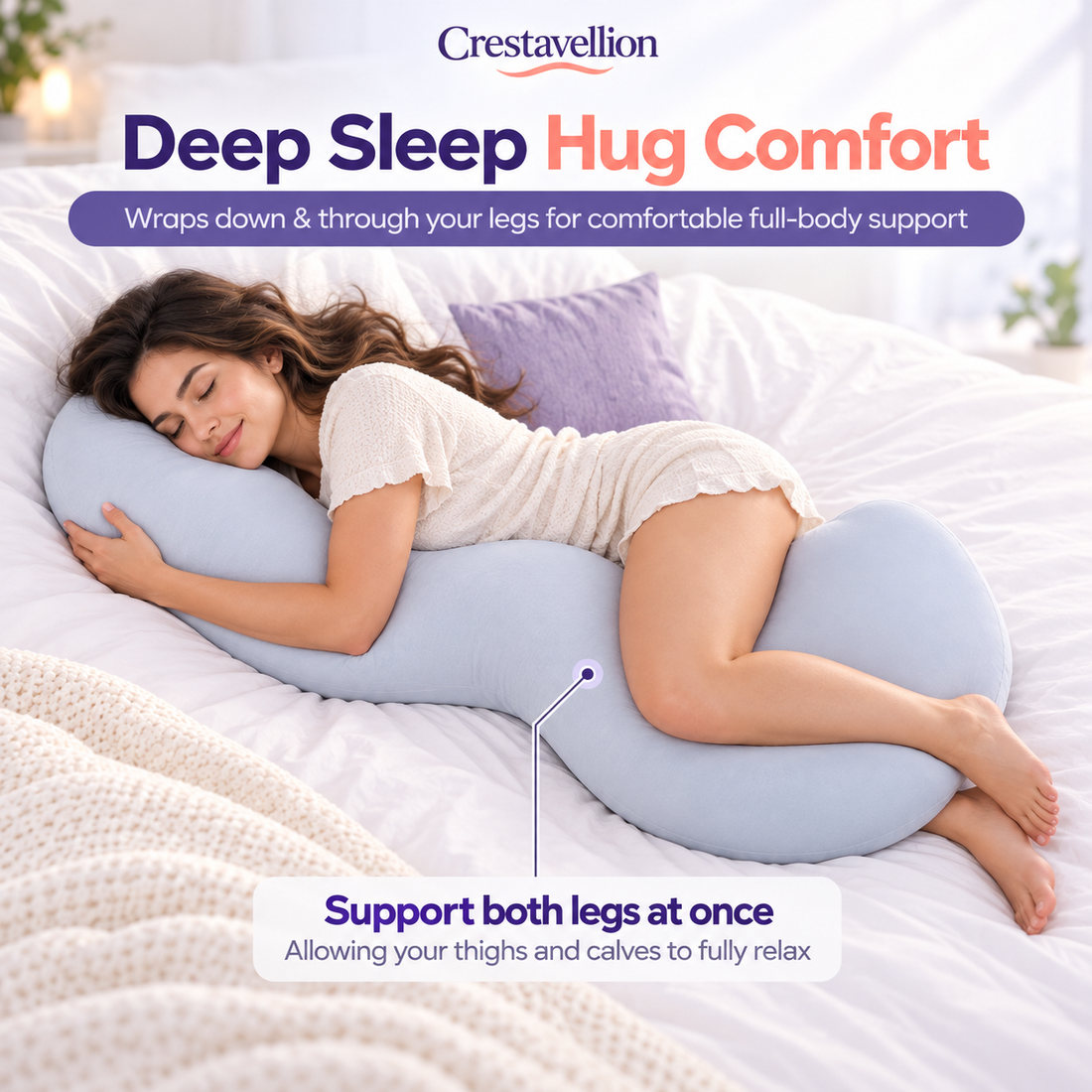 Crestavellion Ergonomic Full Body Pillow – 4-Point Support Cooling Pillow for Side Sleepers