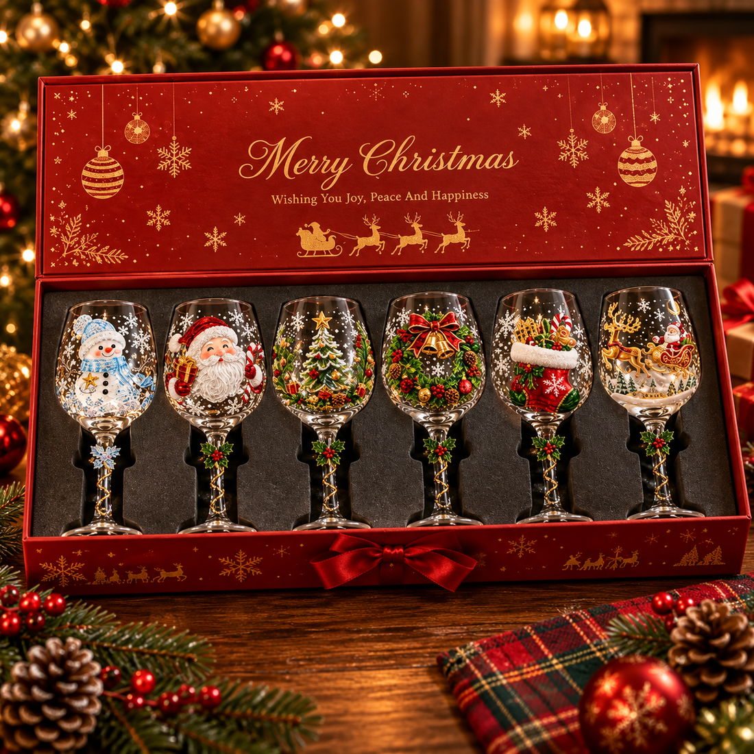 Christmas Wine Glass Gift Set – 6-Piece Festive Holiday Collection