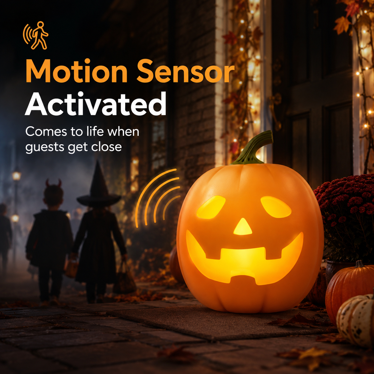 Motion sensor activated Halloween pumpkin