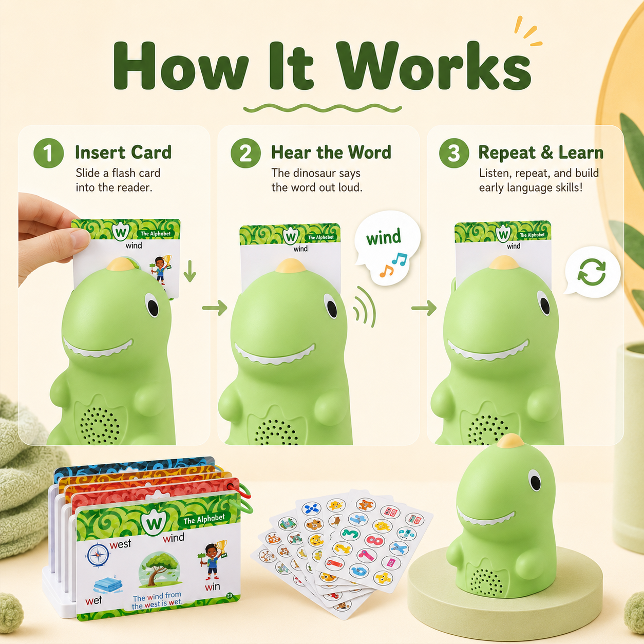 How dinosaur talking flash cards work