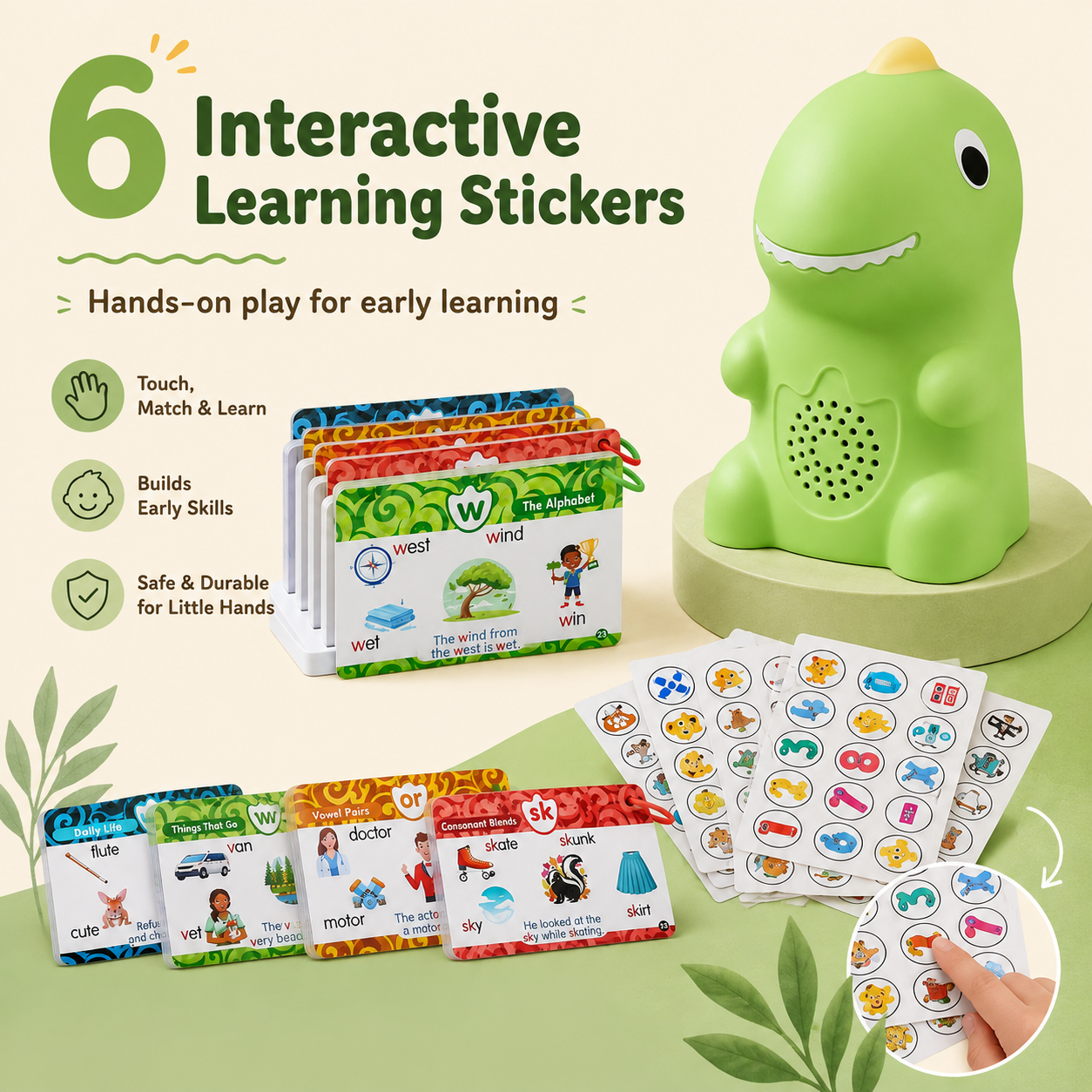 Six interactive learning stickers for children
